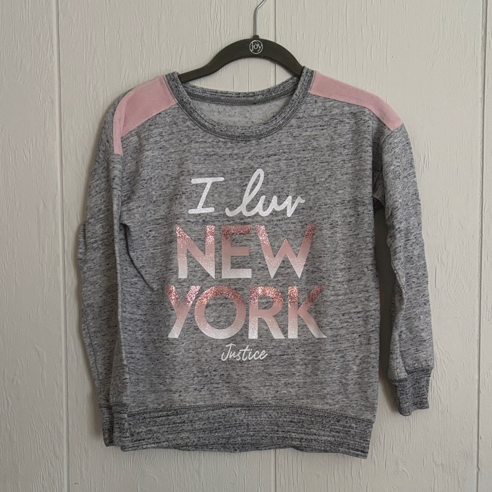 Justice Gray and Pink 'I Luv New York' Sweatshirt